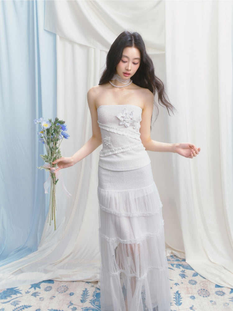 [Gardenia Jasmine] Original Floating Flower Texture Slim Bandeau【s0000013535】