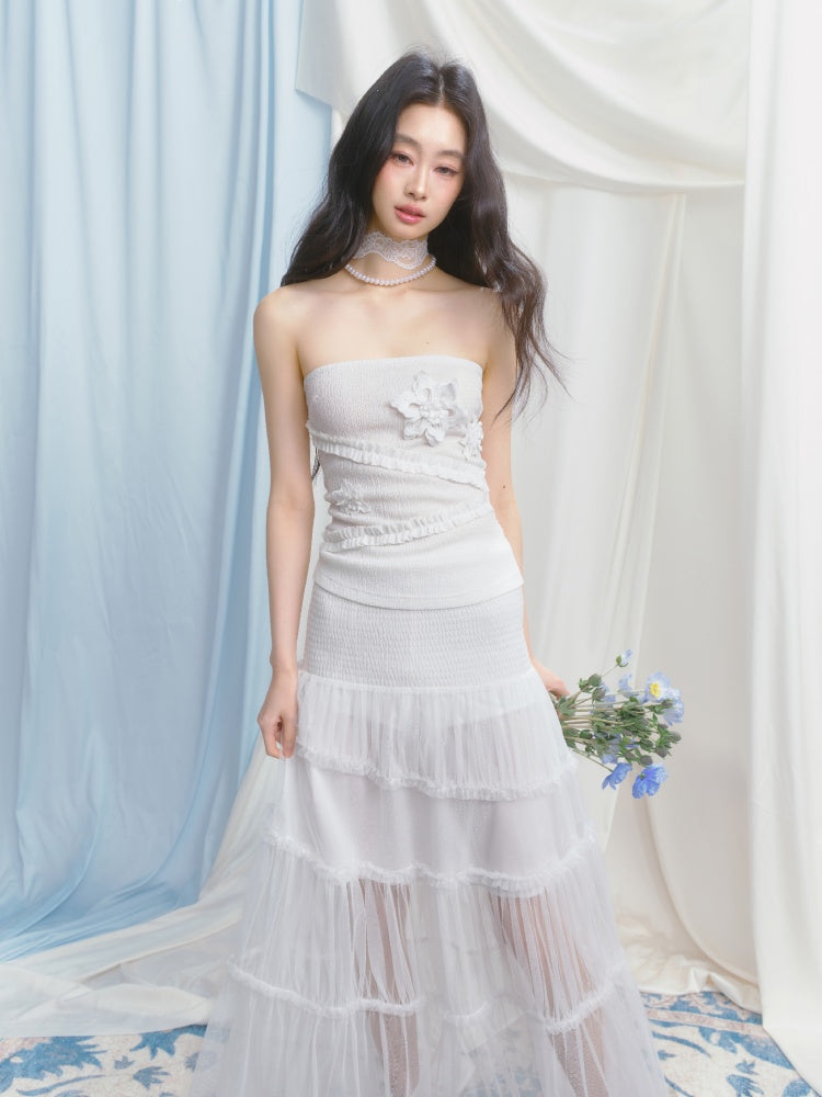 [Gardenia Jasmine] Original Floating Flower Texture Slim Bandeau【s0000013535】