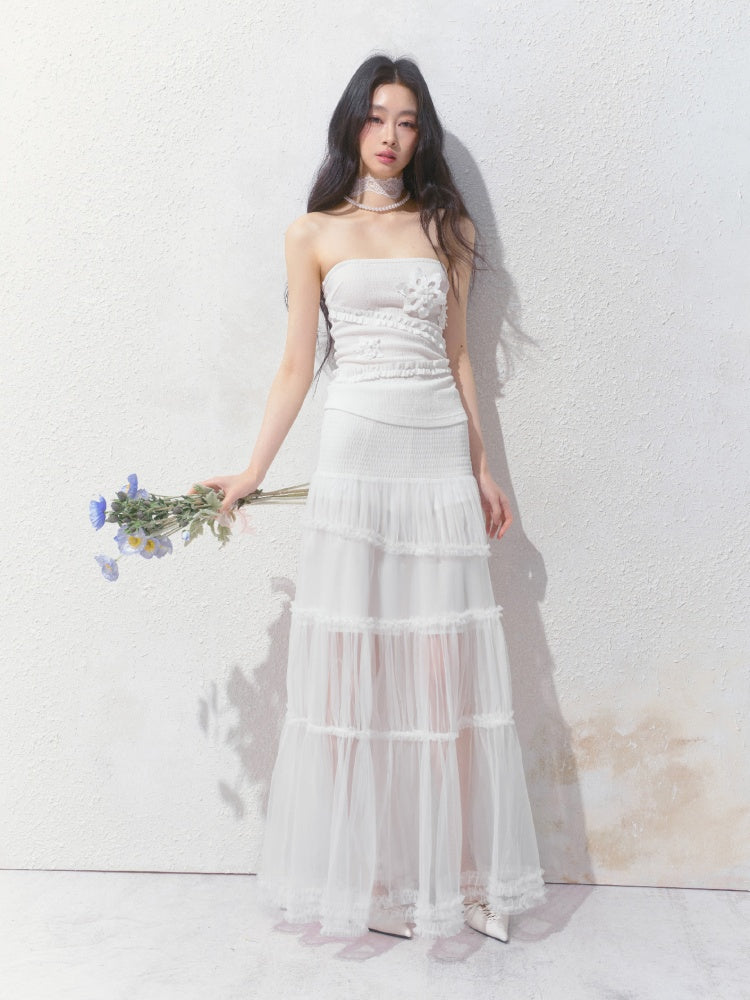 [Gardenia Jasmine] Original Floating Flower Texture Slim Bandeau【s0000013535】