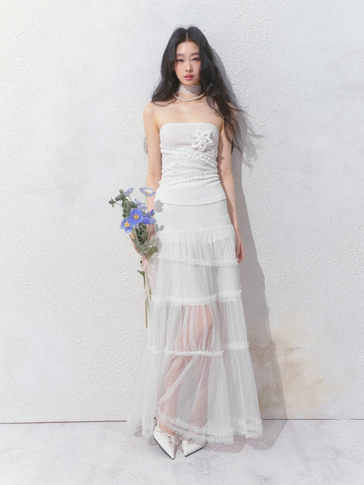 [Gardenia Jasmine] Original Floating Flower Texture Slim Bandeau【s0000013535】