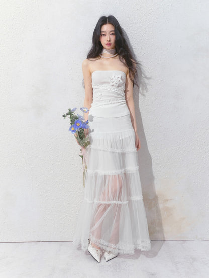 [Gardenia Jasmine] Original Floating Flower Texture Slim Bandeau【s0000013535】