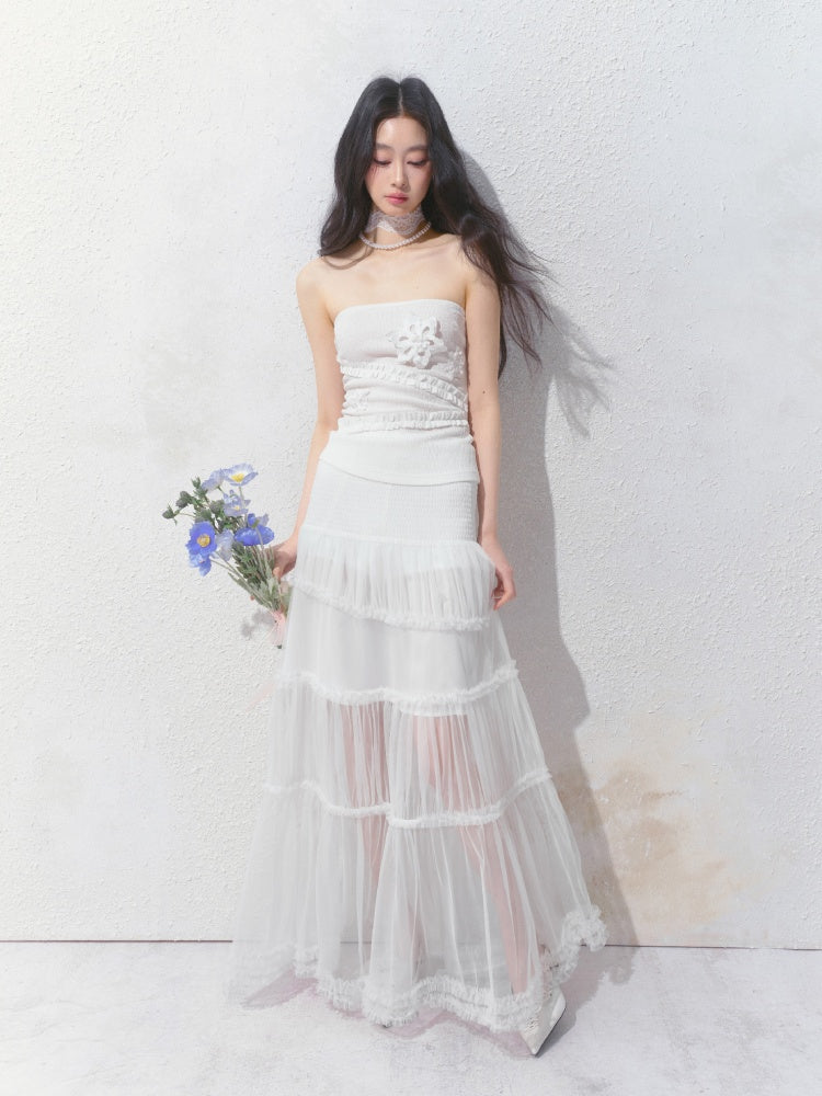 [Gardenia Jasmine] Original Floating Flower Texture Slim Bandeau【s0000013535】