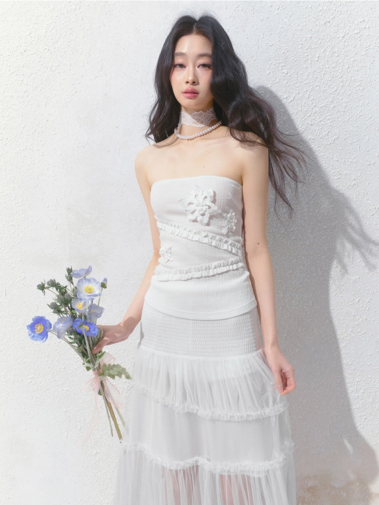 [Gardenia Jasmine] Original Floating Flower Texture Slim Bandeau【s0000013535】