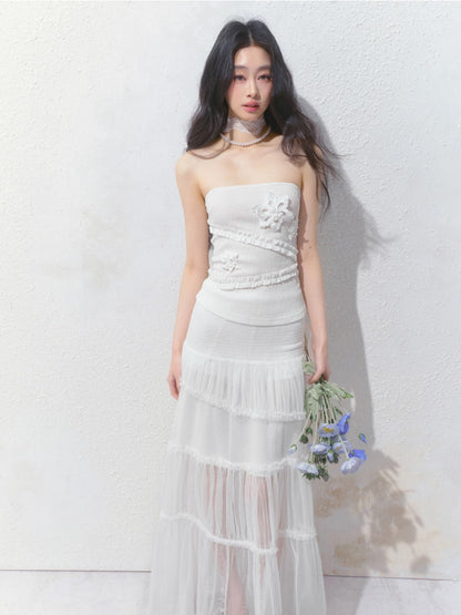 [Gardenia Jasmine] Original Floating Flower Texture Slim Bandeau【s0000013535】