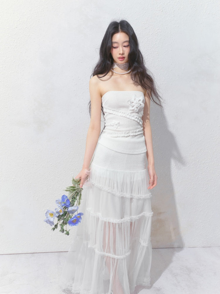 [Gardenia Jasmine] Original Floating Flower Texture Slim Bandeau【s0000013535】