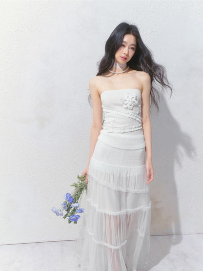 [Gardenia Jasmine] Original Floating Flower Texture Slim Bandeau【s0000013535】