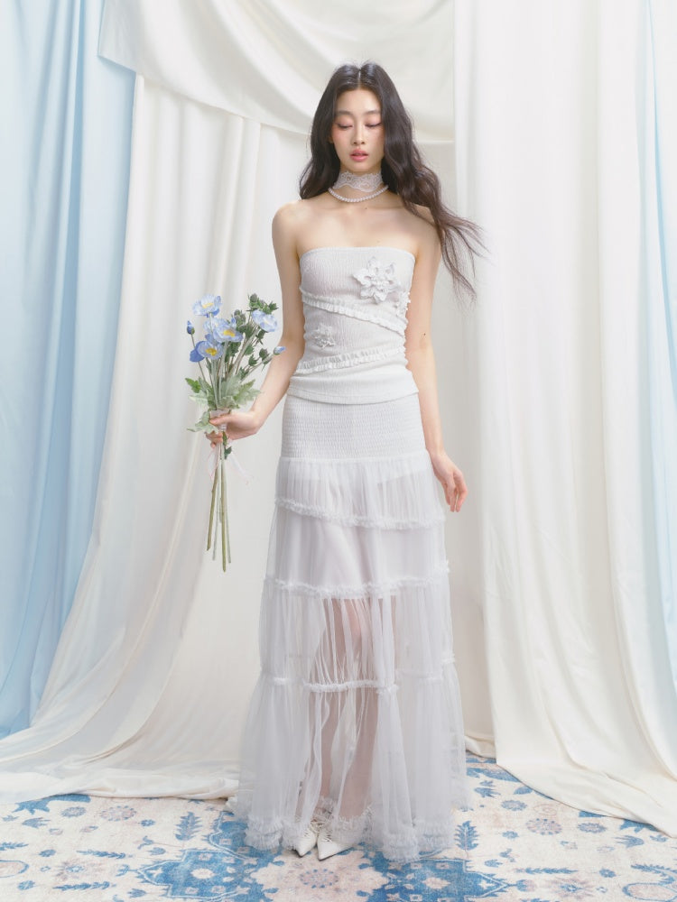 [Gardenia Jasmine] Original Floating Flower Texture Slim Bandeau【s0000013535】