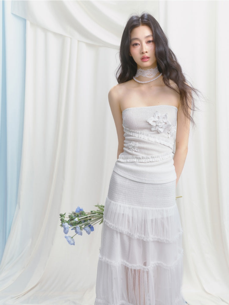 [Gardenia Jasmine] Original Floating Flower Texture Slim Bandeau【s0000013535】