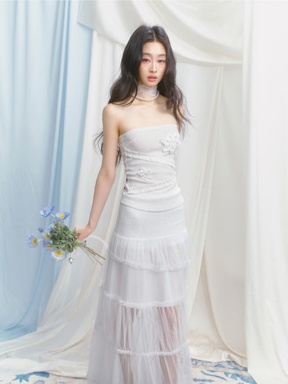 [Gardenia Jasmine] Original Floating Flower Texture Slim Bandeau【s0000013535】