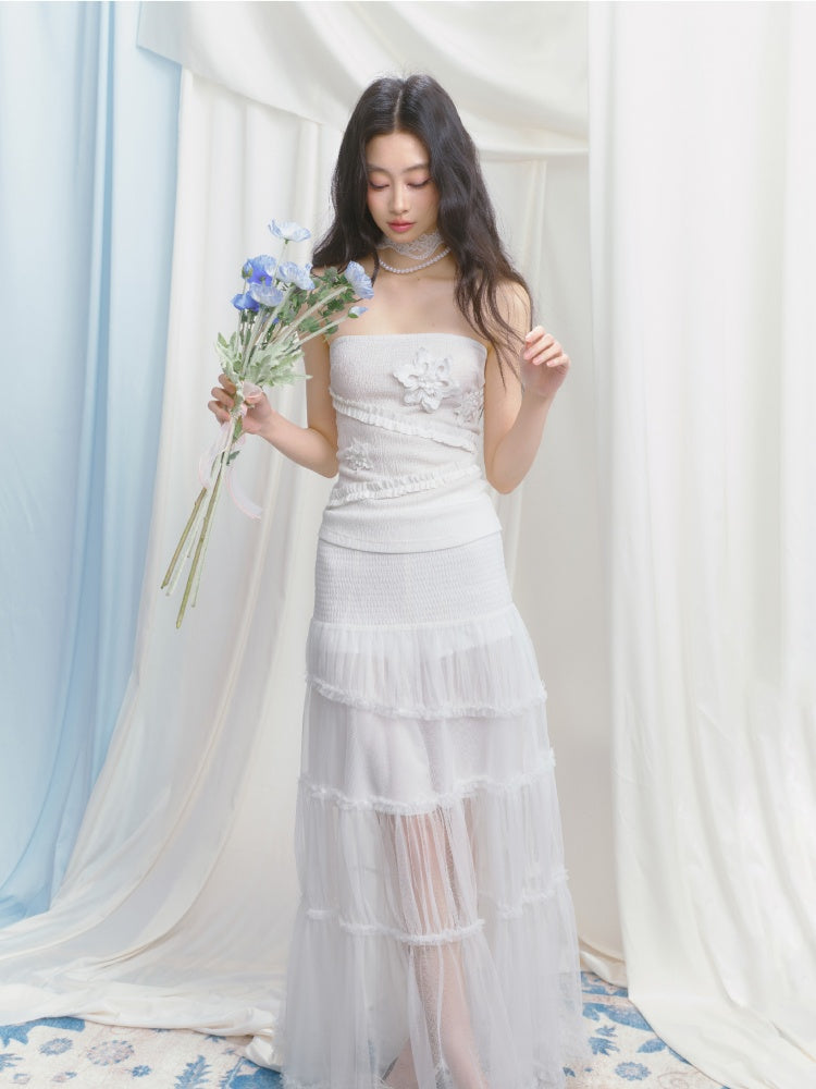 [Gardenia Jasmine] Original Floating Flower Texture Slim Bandeau【s0000013535】