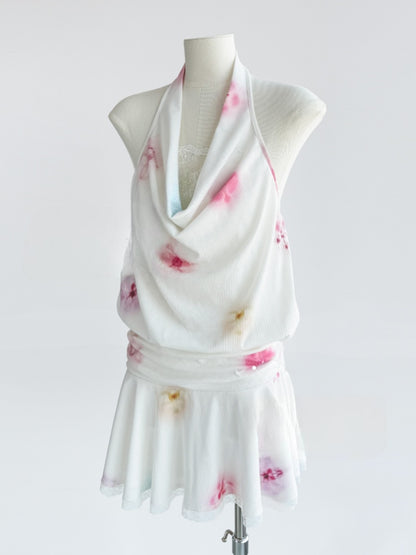 [Bali Holiday] Original Lace Swing Collar Texture Hollow Pleated Umbrella Skirt Dress & Skirt【s0000013536】
