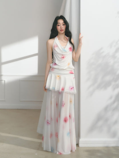 [Bali Holiday] Original Lace Swing Collar Texture Hollow Pleated Umbrella Skirt Dress & Skirt【s0000013536】