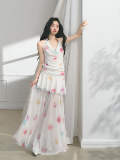 [Bali Holiday] Original Lace Swing Collar Texture Hollow Pleated Umbrella Skirt Dress & Skirt【s0000013536】