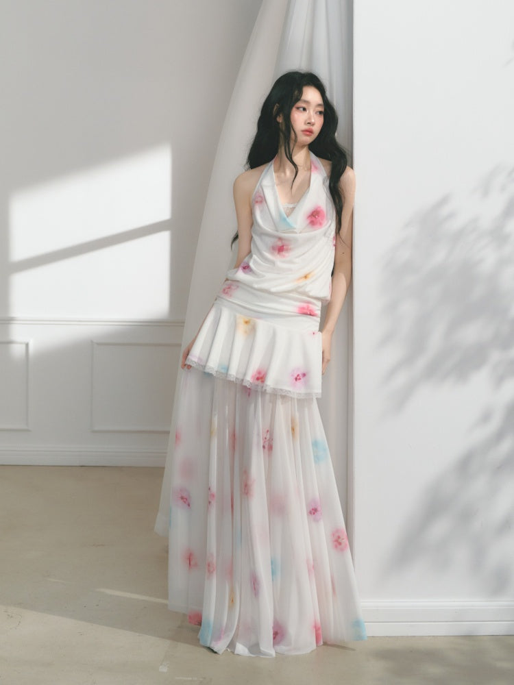 [Bali Holiday] Original Lace Swing Collar Texture Hollow Pleated Umbrella Skirt Dress & Skirt【s0000013536】