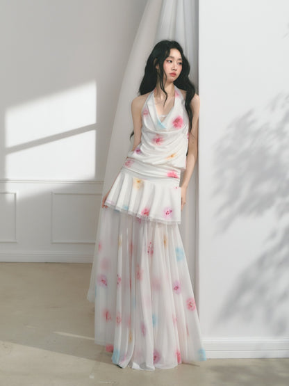[Bali Holiday] Original Lace Swing Collar Texture Hollow Pleated Umbrella Skirt Dress & Skirt【s0000013536】