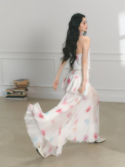 [Bali Holiday] Original Lace Swing Collar Texture Hollow Pleated Umbrella Skirt Dress & Skirt【s0000013536】