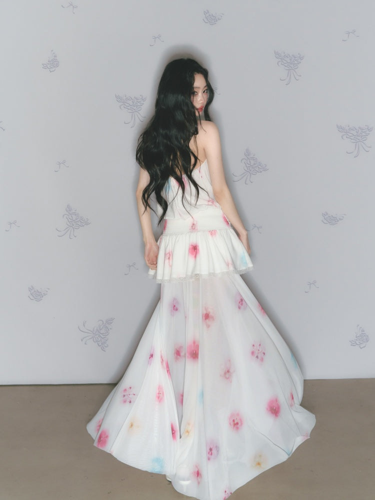 [Bali Holiday] Original Lace Swing Collar Texture Hollow Pleated Umbrella Skirt Dress & Skirt【s0000013536】