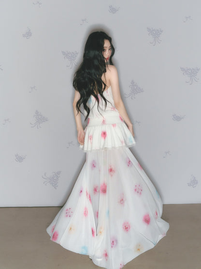 [Bali Holiday] Original Lace Swing Collar Texture Hollow Pleated Umbrella Skirt Dress & Skirt【s0000013536】