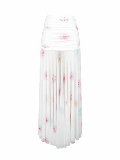 [Bali Holiday] Original Lace Swing Collar Texture Hollow Pleated Umbrella Skirt Dress & Skirt【s0000013536】