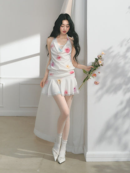 [Bali Holiday] Original Lace Swing Collar Texture Hollow Pleated Umbrella Skirt Dress & Skirt【s0000013536】