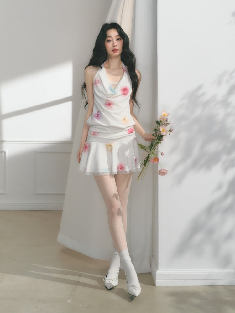 [Bali Holiday] Original Lace Swing Collar Texture Hollow Pleated Umbrella Skirt Dress & Skirt【s0000013536】