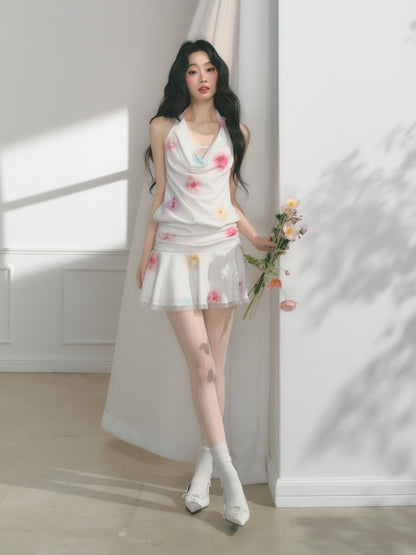[Bali Holiday] Original Lace Swing Collar Texture Hollow Pleated Umbrella Skirt Dress & Skirt【s0000013536】
