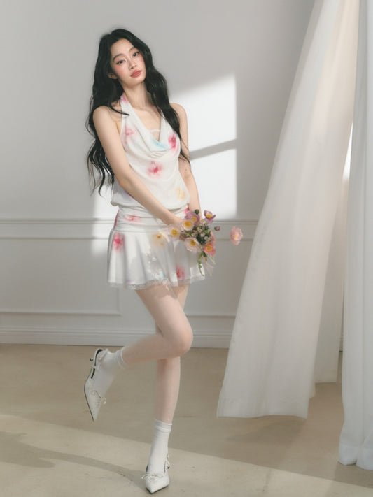 [Bali Holiday] Original Lace Swing Collar Texture Hollow Pleated Umbrella Skirt Dress & Skirt【s0000013536】