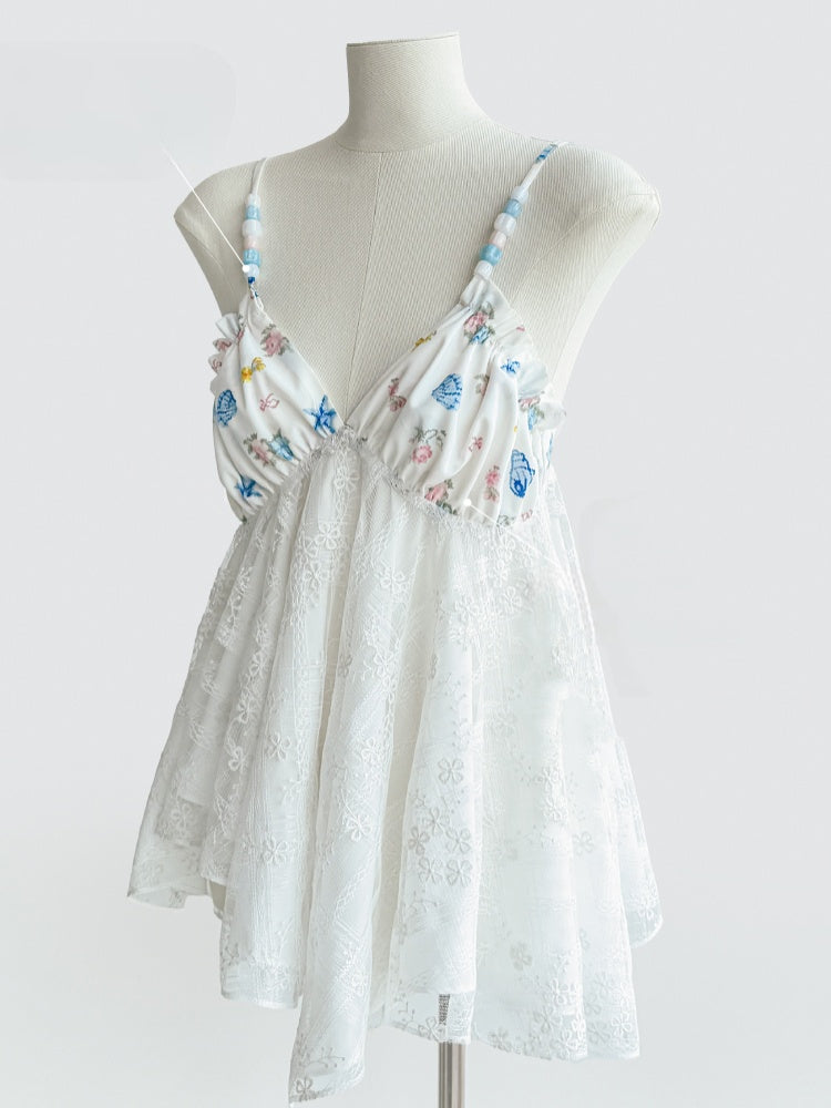 [Island Memory] Original Printed Lace Soft & Comfortable Camisole【s0000013537】