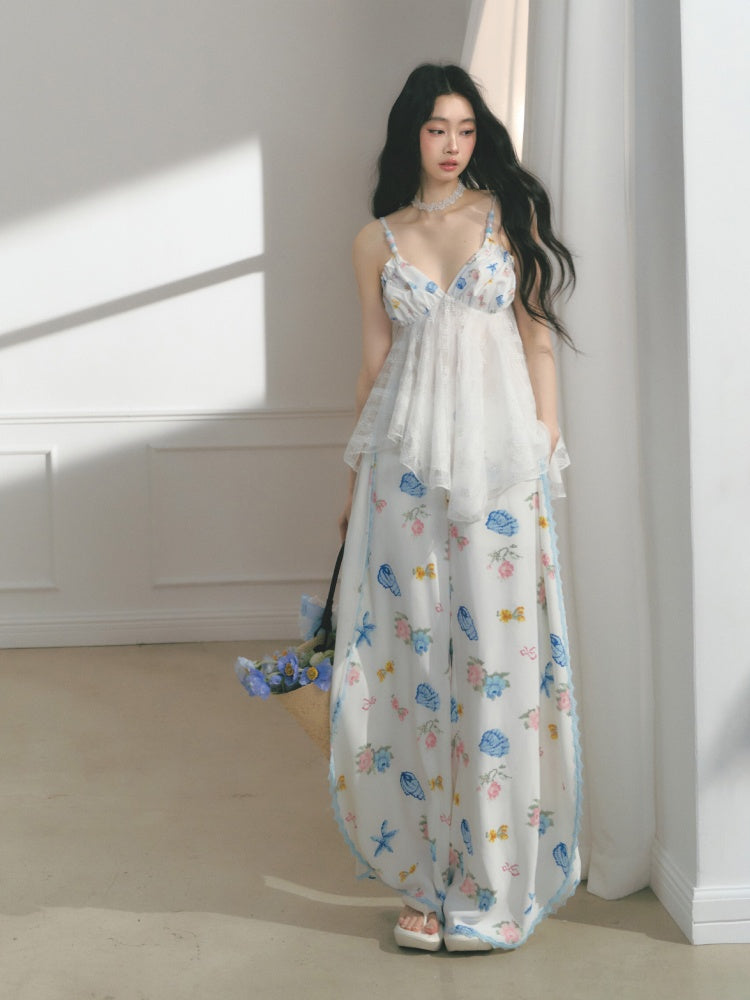 [Island Memory] Original Printed Lace Soft & Comfortable Camisole【s0000013537】