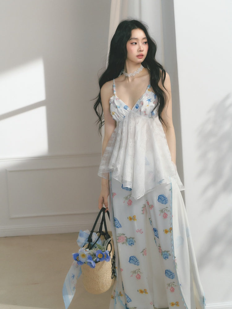 [Island Memory] Original Printed Lace Soft & Comfortable Camisole【s0000013537】