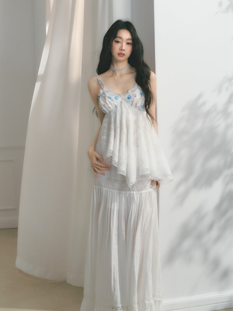 [Island Memory] Original Printed Lace Soft & Comfortable Camisole【s0000013537】