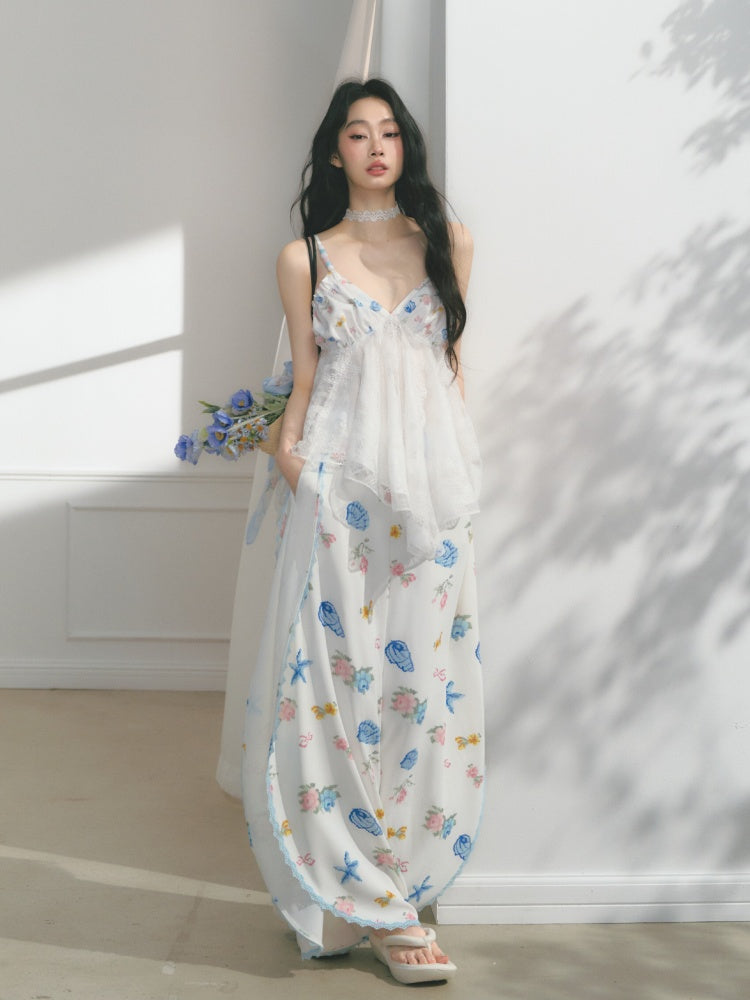 [Island Memory] Original Printed Lace Soft & Comfortable Camisole【s0000013537】