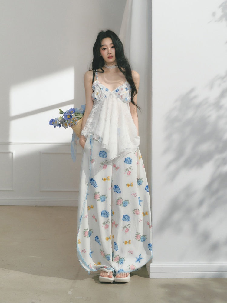 [Island Memory] Original Printed Lace Soft & Comfortable Camisole【s0000013537】
