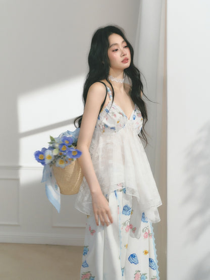 [Island Memory] Original Printed Lace Soft & Comfortable Camisole【s0000013537】