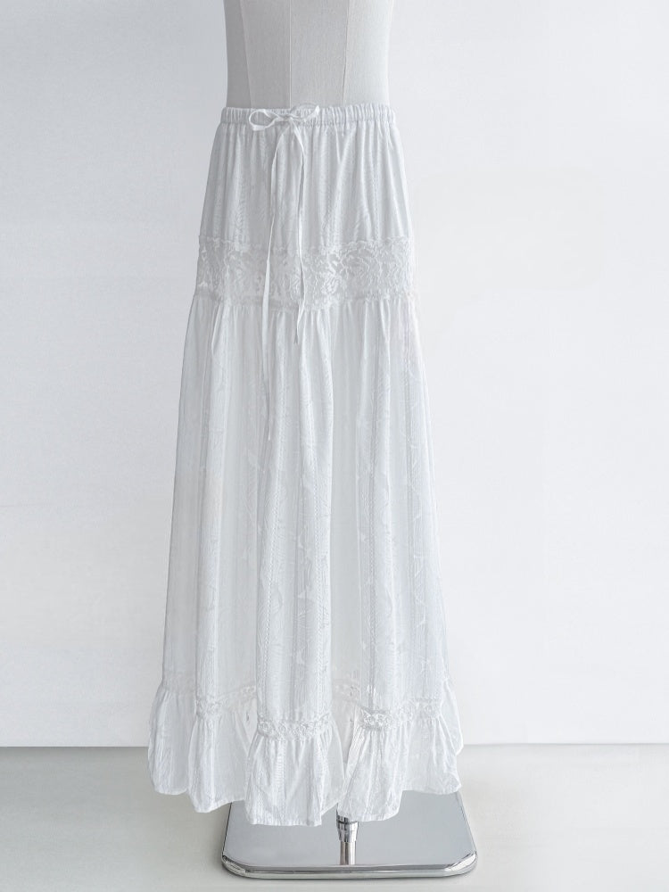 [Early Morning Vanilla] Original Vintage Jacquard Lace Cut Out Ruffled Skirt【s0000013539】