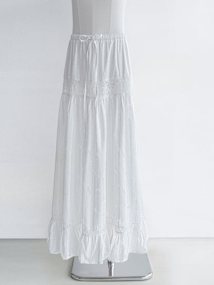 [Early Morning Vanilla] Original Vintage Jacquard Lace Cut Out Ruffled Skirt【s0000013539】