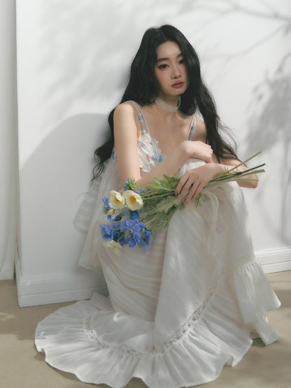 [Early Morning Vanilla] Original Vintage Jacquard Lace Cut Out Ruffled Skirt【s0000013539】