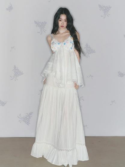 [Early Morning Vanilla] Original Vintage Jacquard Lace Cut Out Ruffled Skirt【s0000013539】