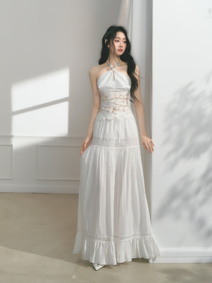 [Early Morning Vanilla] Original Vintage Jacquard Lace Cut Out Ruffled Skirt【s0000013539】