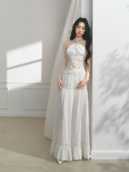 [Early Morning Vanilla] Original Vintage Jacquard Lace Cut Out Ruffled Skirt【s0000013539】