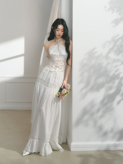 [Early Morning Vanilla] Original Vintage Jacquard Lace Cut Out Ruffled Skirt【s0000013539】