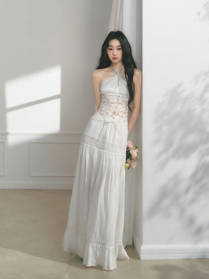 [Early Morning Vanilla] Original Vintage Jacquard Lace Cut Out Ruffled Skirt【s0000013539】
