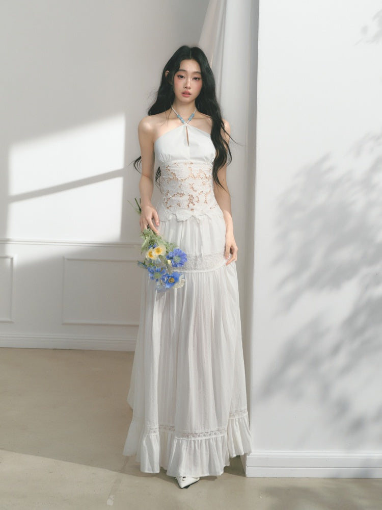 [Early Morning Vanilla] Original Vintage Jacquard Lace Cut Out Ruffled Skirt【s0000013539】