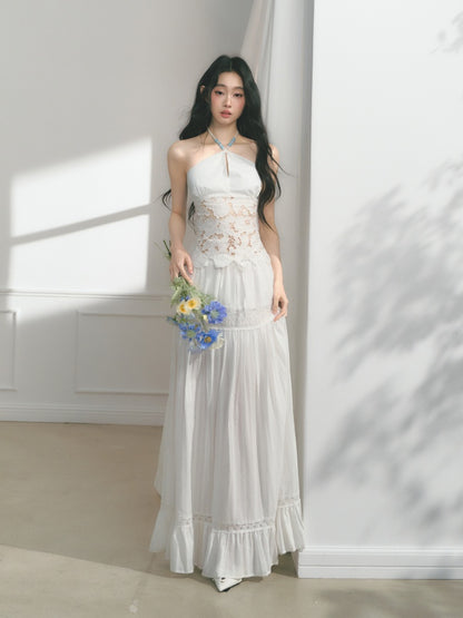 [Early Morning Vanilla] Original Vintage Jacquard Lace Cut Out Ruffled Skirt【s0000013539】
