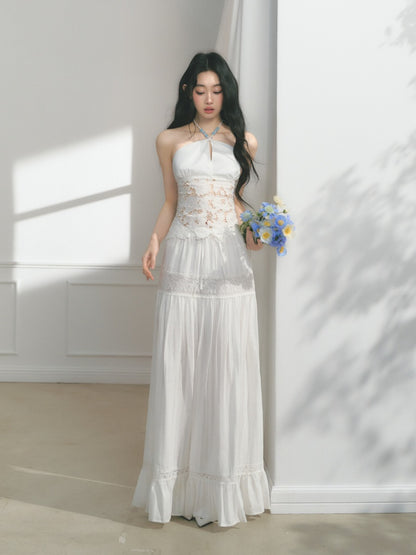 [Early Morning Vanilla] Original Vintage Jacquard Lace Cut Out Ruffled Skirt【s0000013539】