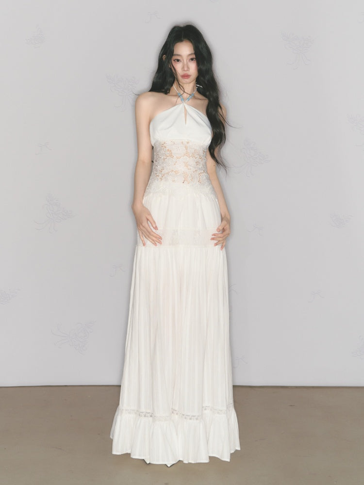 [Early Morning Vanilla] Original Vintage Jacquard Lace Cut Out Ruffled Skirt【s0000013539】