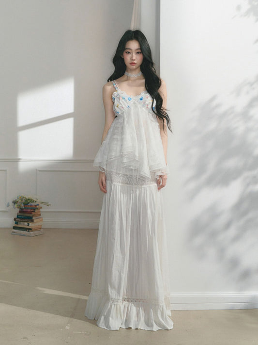 [Early Morning Vanilla] Original Vintage Jacquard Lace Cut Out Ruffled Skirt【s0000013539】