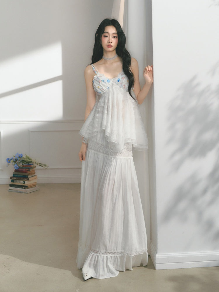 [Early Morning Vanilla] Original Vintage Jacquard Lace Cut Out Ruffled Skirt【s0000013539】