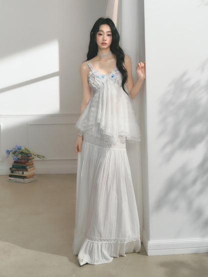 [Early Morning Vanilla] Original Vintage Jacquard Lace Cut Out Ruffled Skirt【s0000013539】