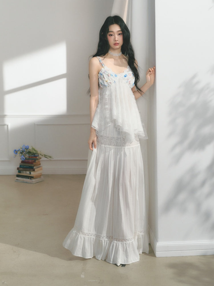[Early Morning Vanilla] Original Vintage Jacquard Lace Cut Out Ruffled Skirt【s0000013539】